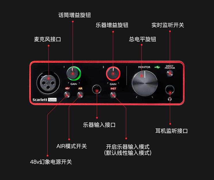 富克斯特(Focusrite) Scarlett Solo 三代 专业录音声卡