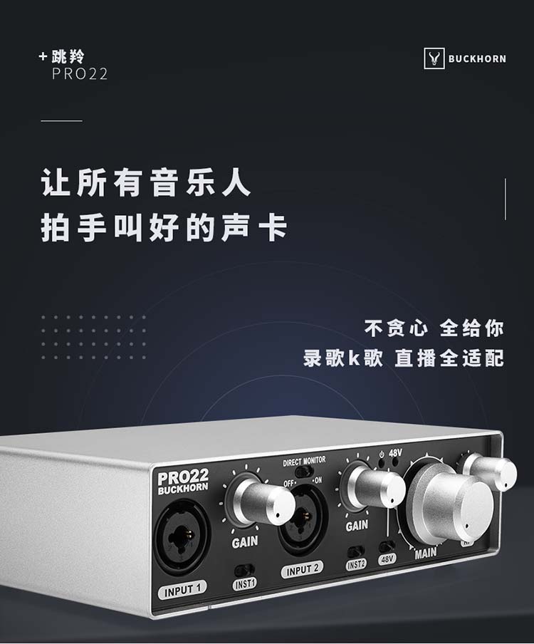 Buckhorn/跳羚PRO22 外置声卡套装 USB直播/录音声卡